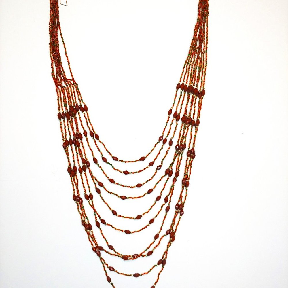 Multi-Colored Beaded Multi-Strand Bib Necklace. 33 inches